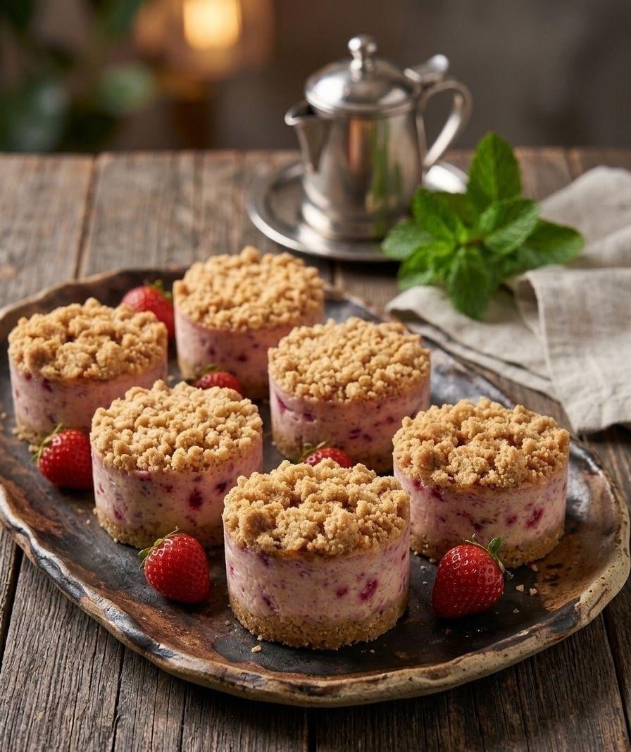 Strawberry Infused Golden Crumble Cheesecake🍓