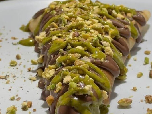 Handmade Dubai Chocolate Strawberry Crepe at Madalyon Dessert in San Francisco